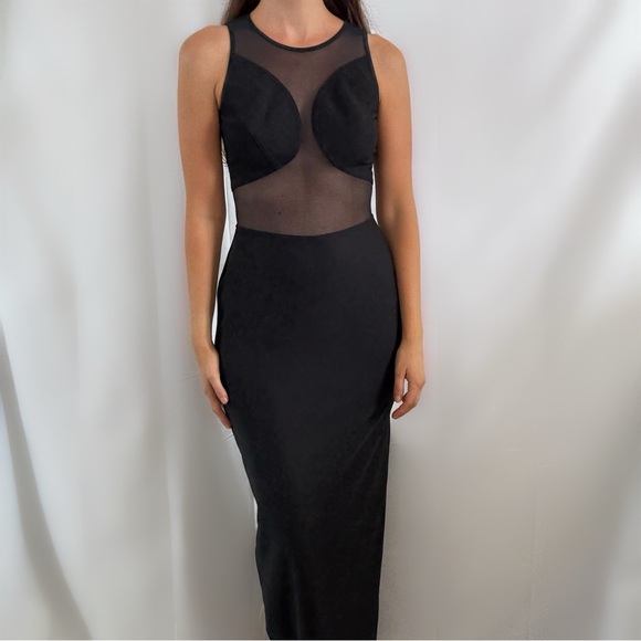 Vintage 90s R Wear Rampage black mesh cutout block maxi dress deadstock NWT med - Picture 1 of 6